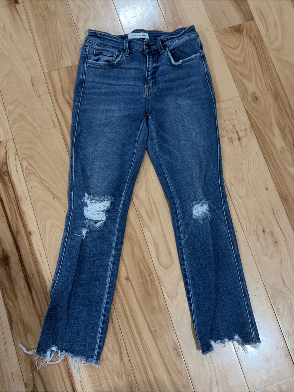 Flying Monkey Distressed Dark Blue Straight Leg Jeans